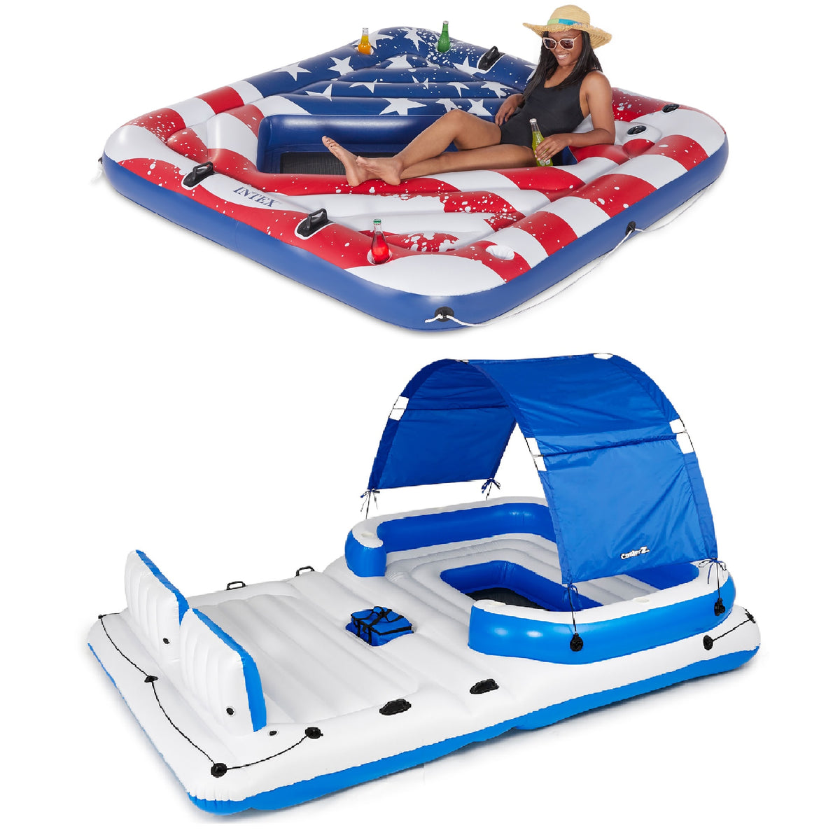 Intex Inflatable American Flag 2 Person Float & Bestway 6 Person Island Float