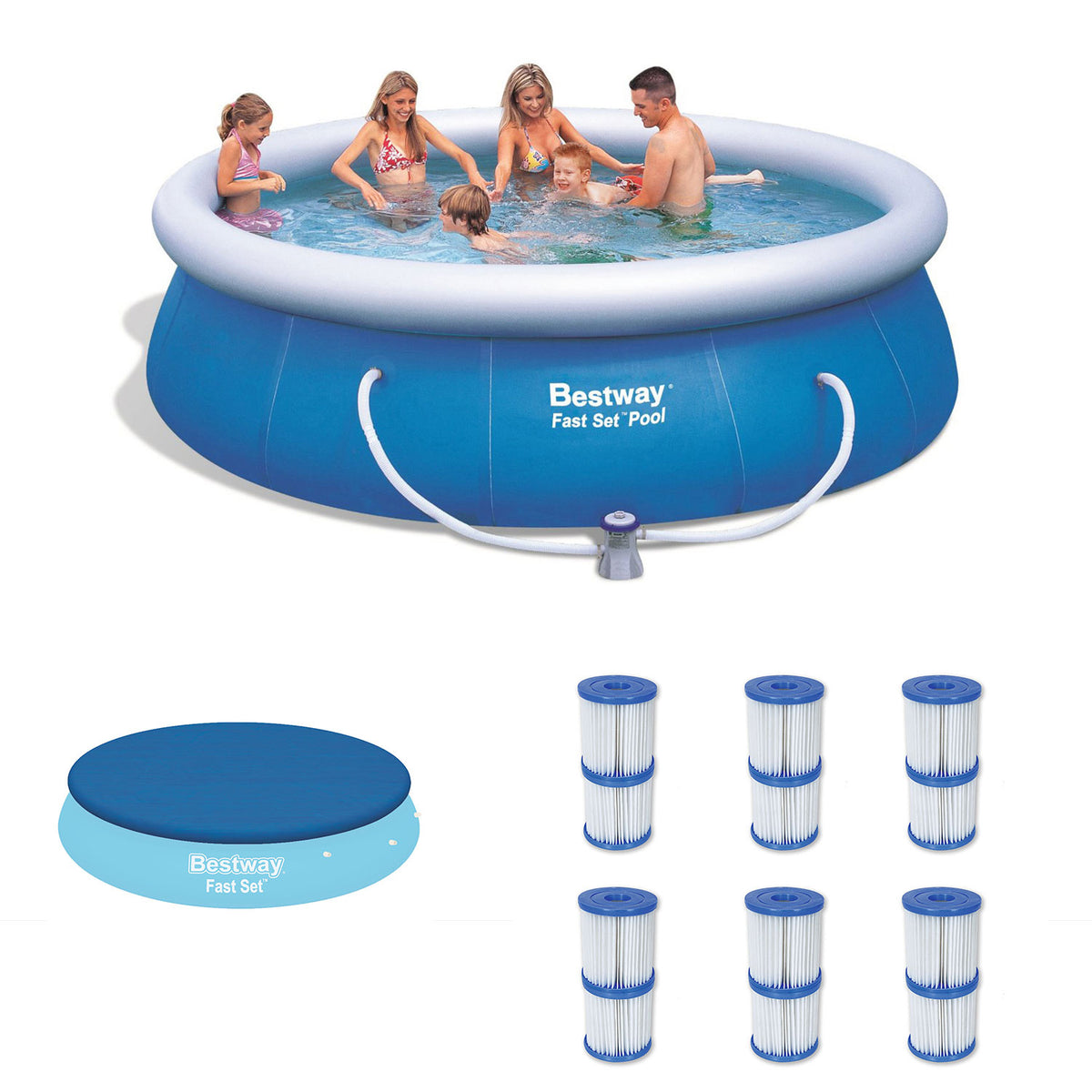 Bestway 12ft x 36in Inflatable Pool w/ Debris Cover & Type V/K Filter Cartridges - VMInnovations