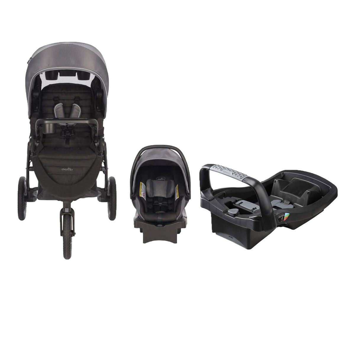 Evenflo Folio3 Stroller System w/ LiteMax Car Seat, Gray & SafeMax Base, Black