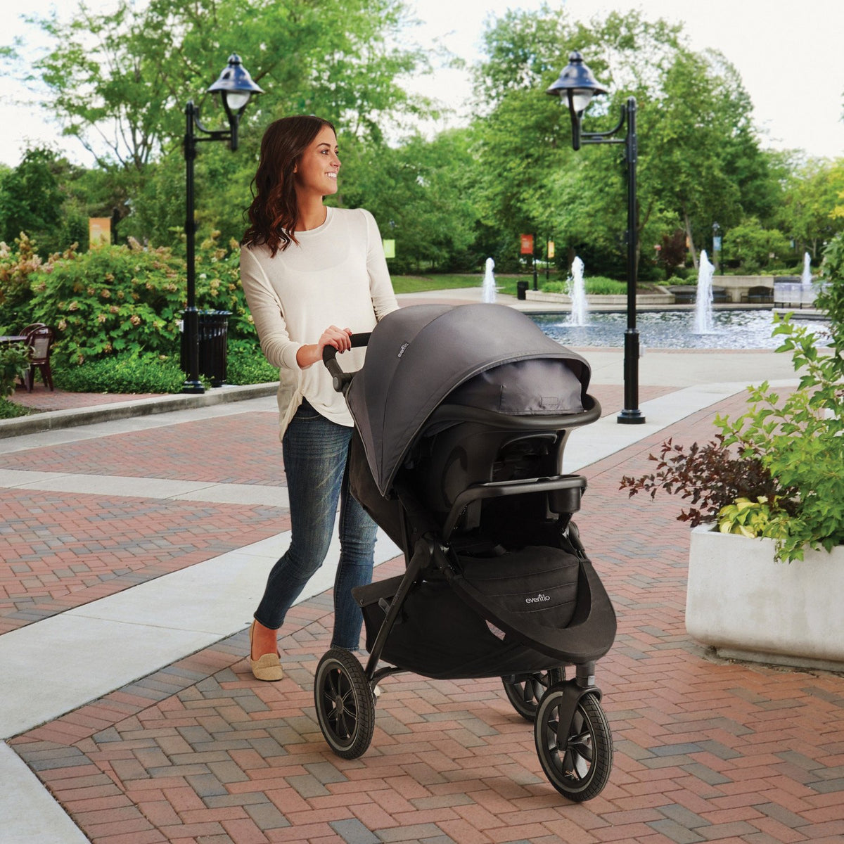 Evenflo Folio3 Stroll & Jog Travel System w/ LiteMax 35 Infant Car Seat, Skyline