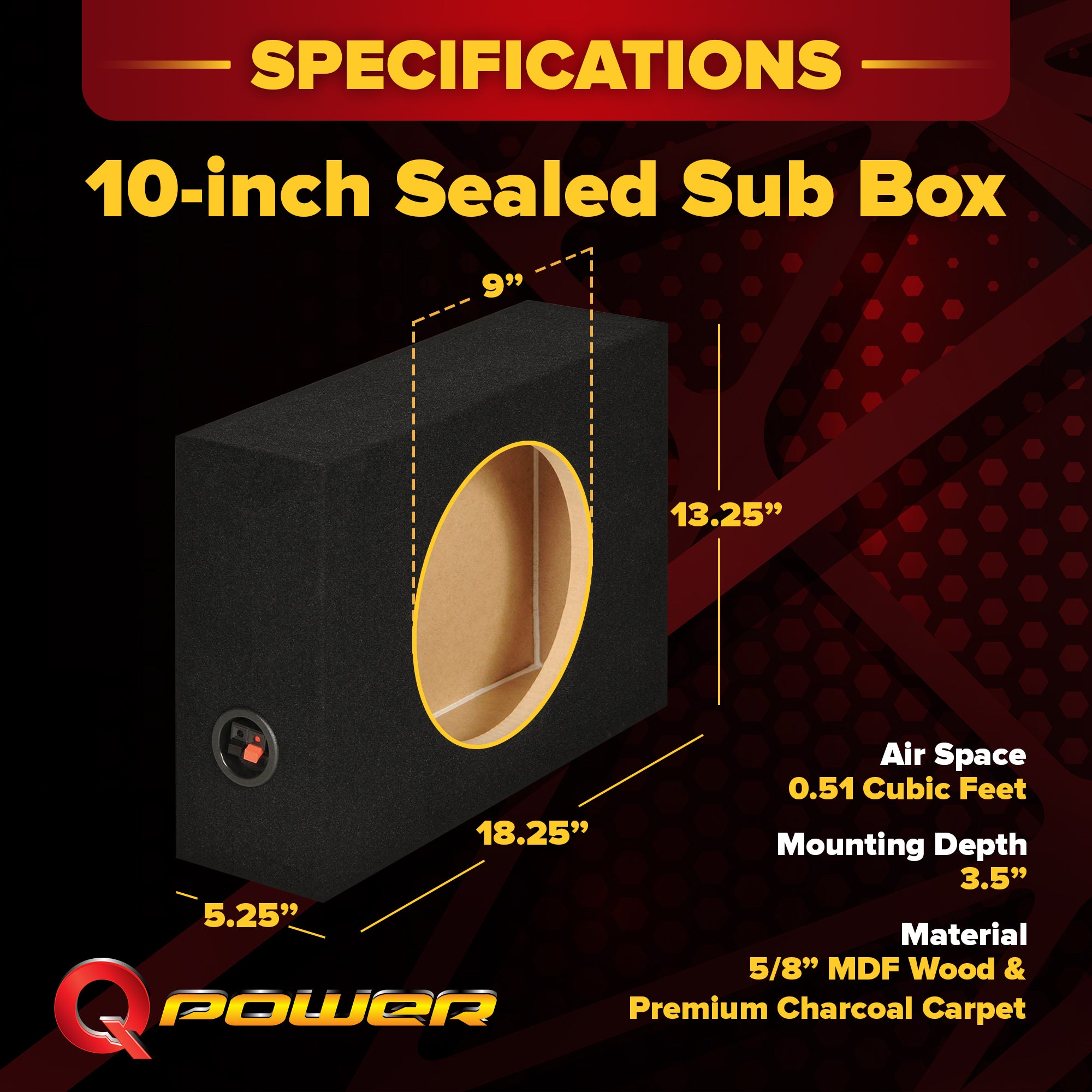 2 Q-Power Shallow Single 10" Sealed Truck Subwoofer Enclosure 5/8" MDF Sub Boxes - VMInnovations