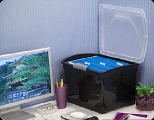 Sterilite Latching Letter Size File Box Clear Lid w/Handle, Black | 18789004 - VMInnovations