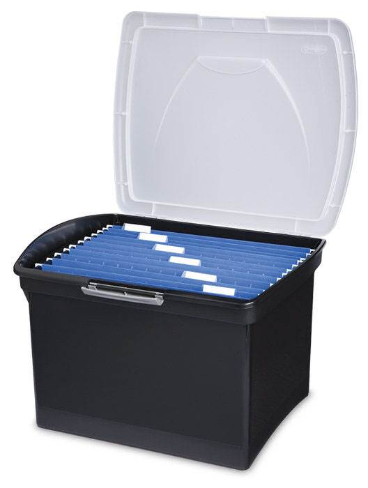 Sterilite Latching Letter Size File Box Clear Lid w/Handle, Black | 18789004 - VMInnovations