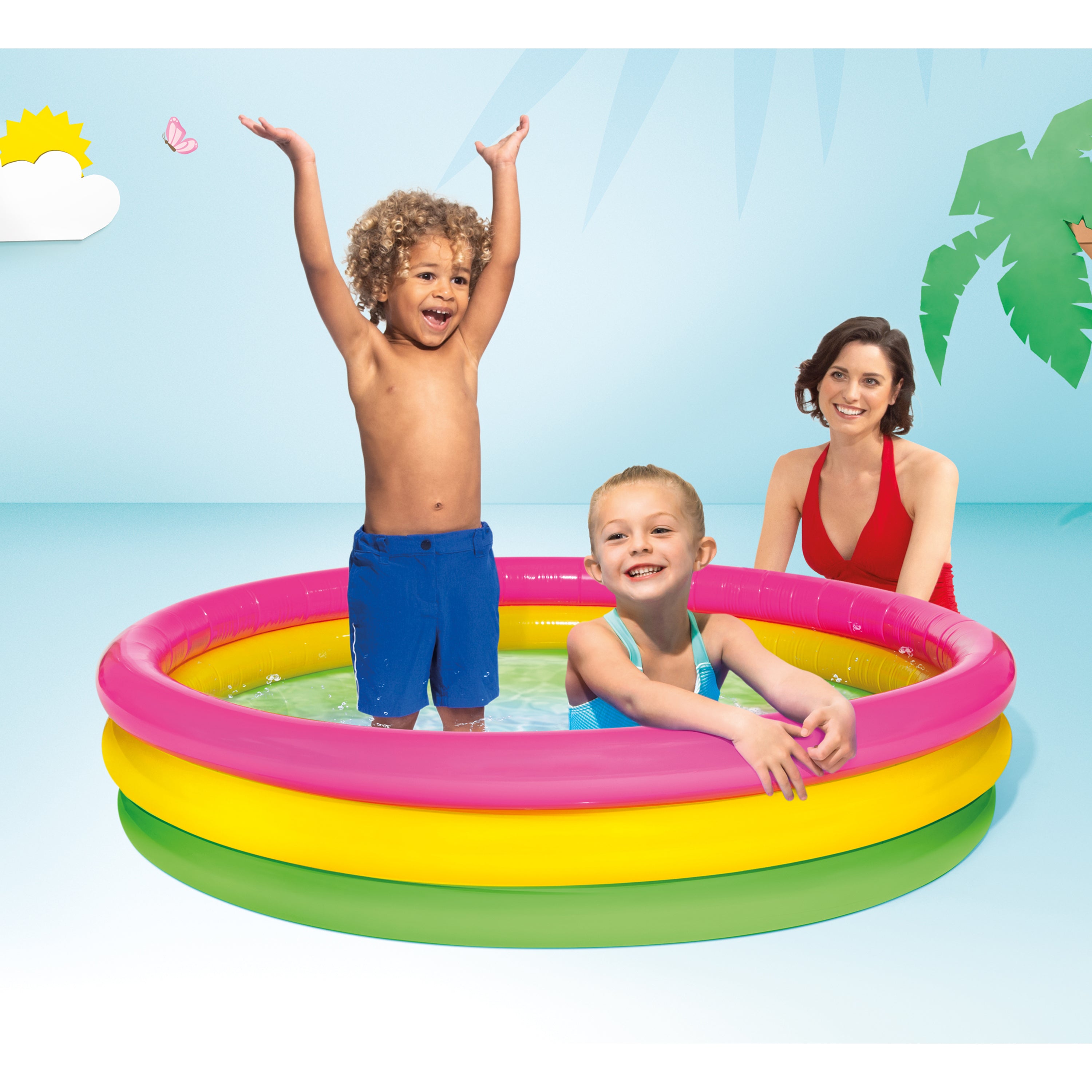 Intex Inflatable Sunset Glow Kiddie Pool with Multi-Colored Fun Ballz, 100 Pack - VMInnovations