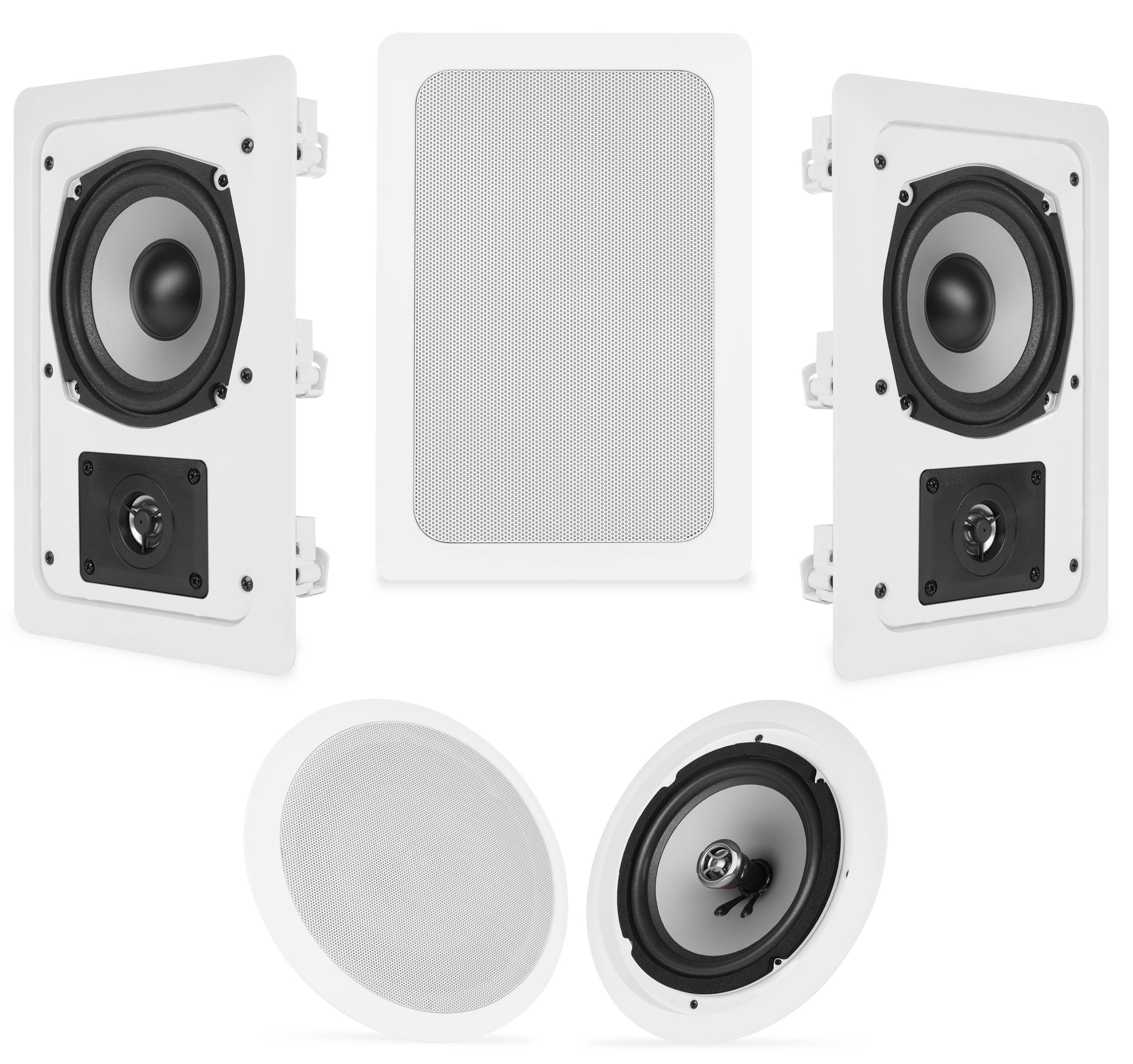 VM AUDIO Shaker 5.25" 5.1 Full Surround Sound System - 3 In Wall and 2 Ceiling