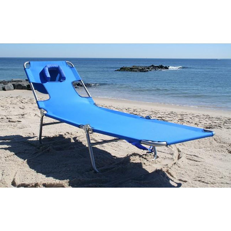 Ostrich Chaise Lounge Folding Sunbathing Poolside and Beach Chair, Pink & Blue