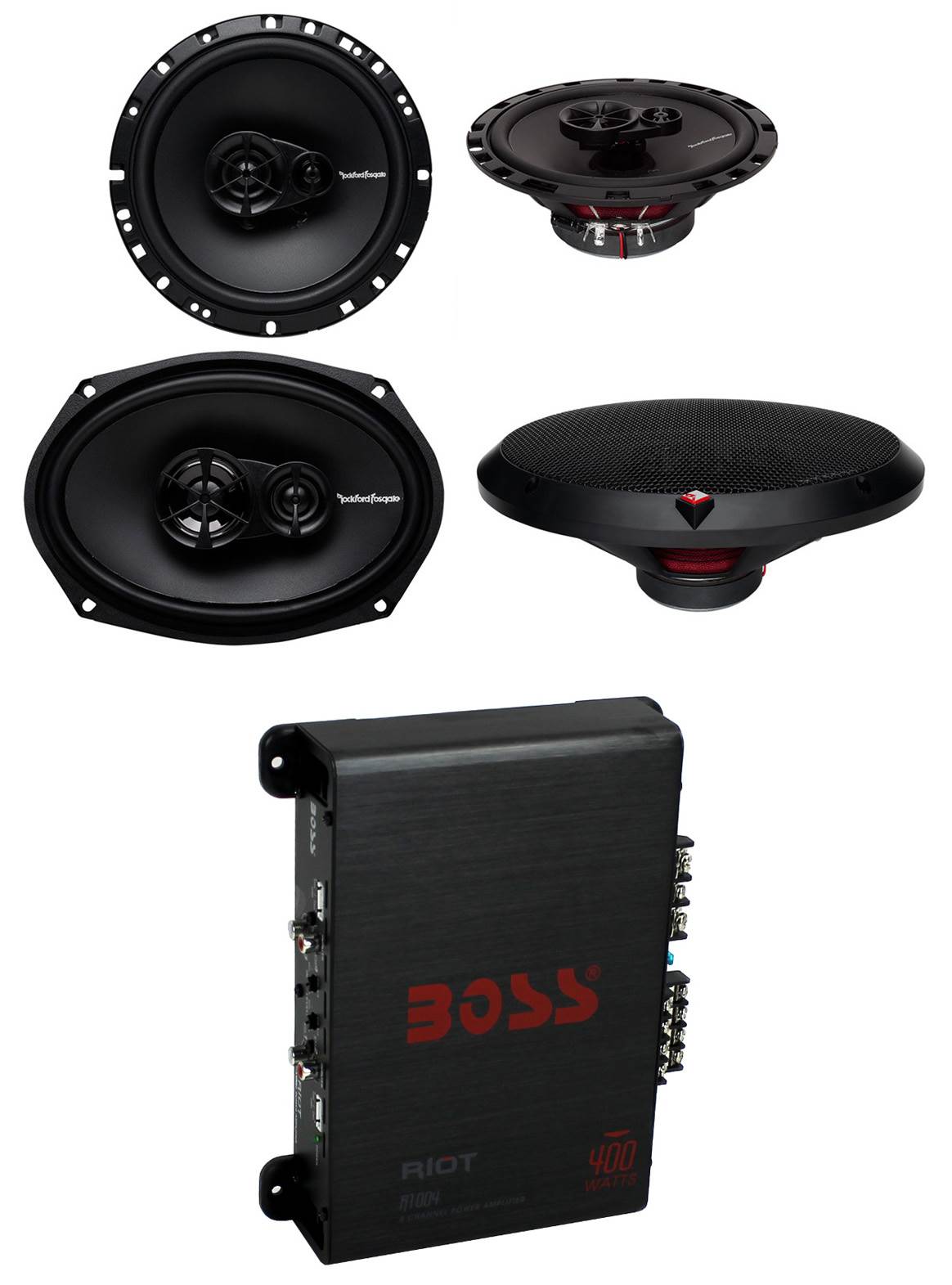 Rockford Fosgate R169X3 6x9" 260W and 6.5" 180W 3-Way Speakers and 400W Amp