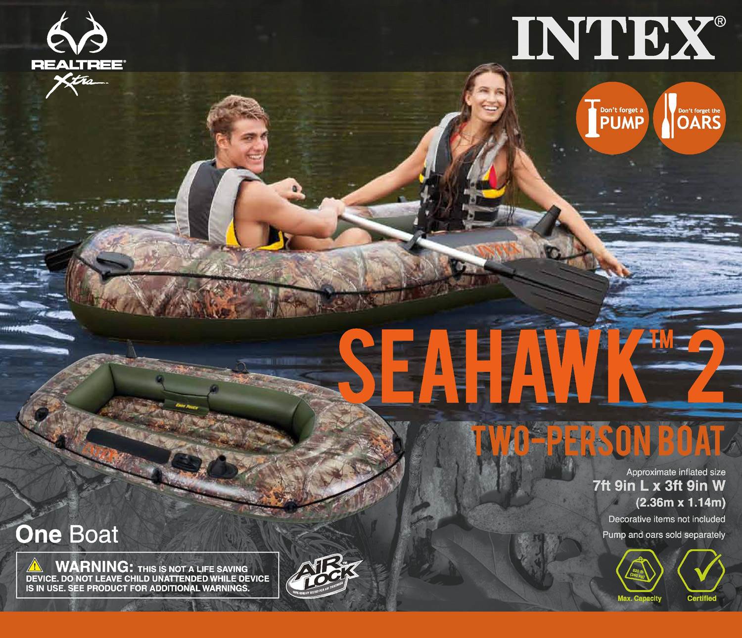 Intex Realtree Camo Seahawk 2 Inflatable Boat Fishing Raft | 68340EP (Open Box)
