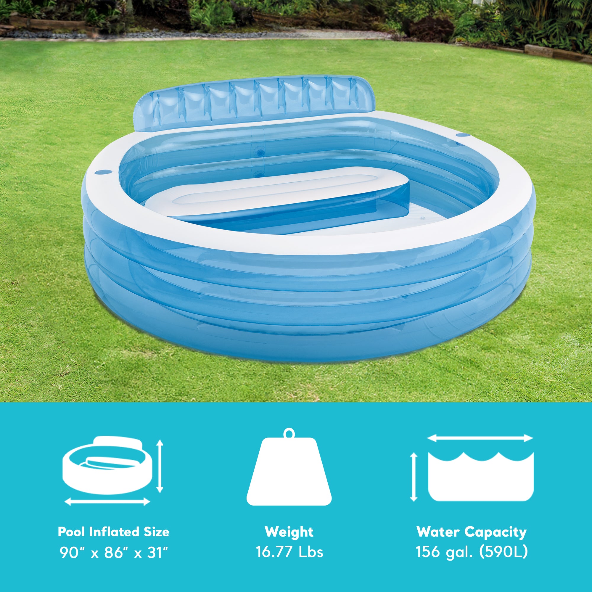 Intex Swim Center Inflatable Family Lounge Pool with built in Bench (Used) - VMInnovations