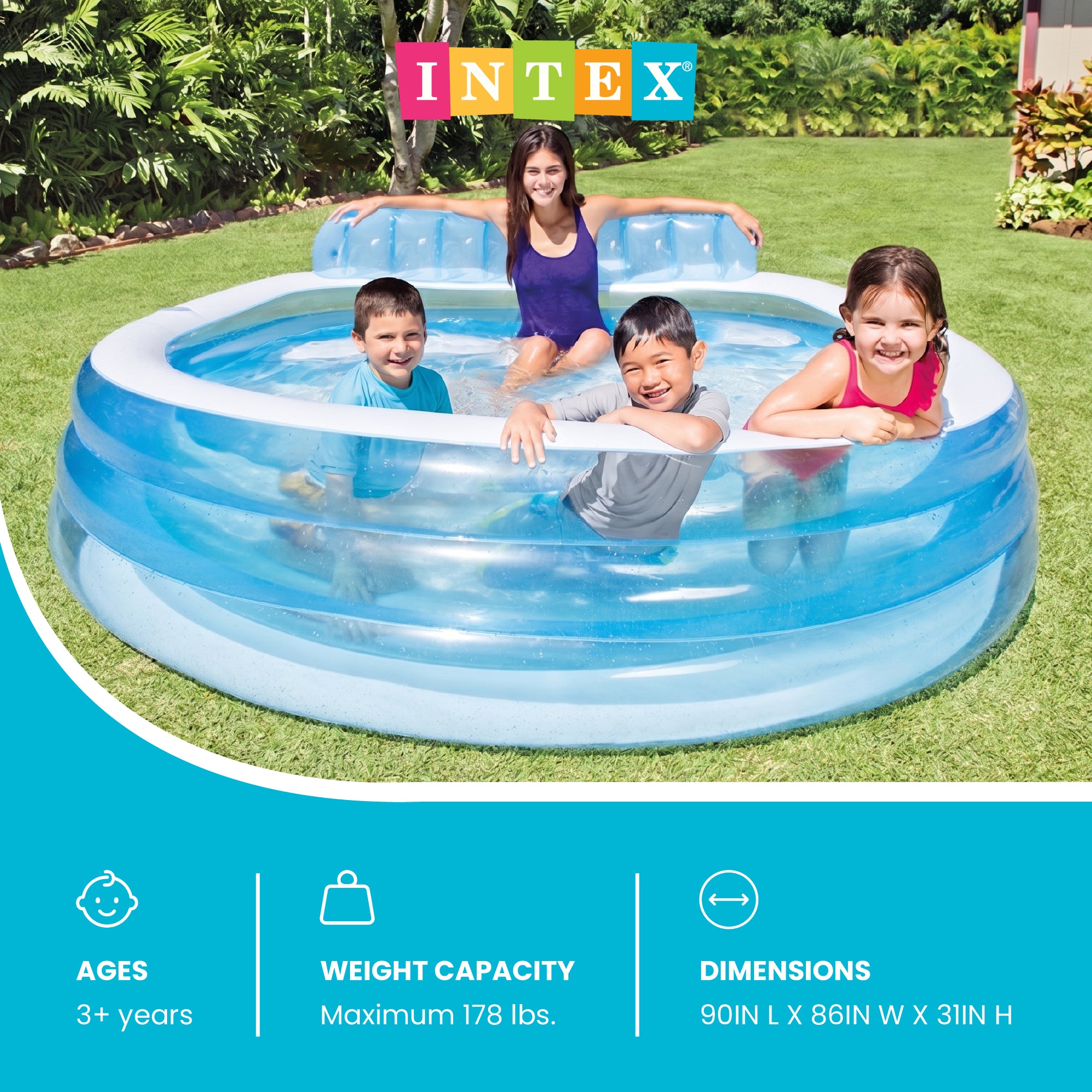 Intex Swim Center Inflatable Family Lounge Pool with built in Bench (Open Box)
