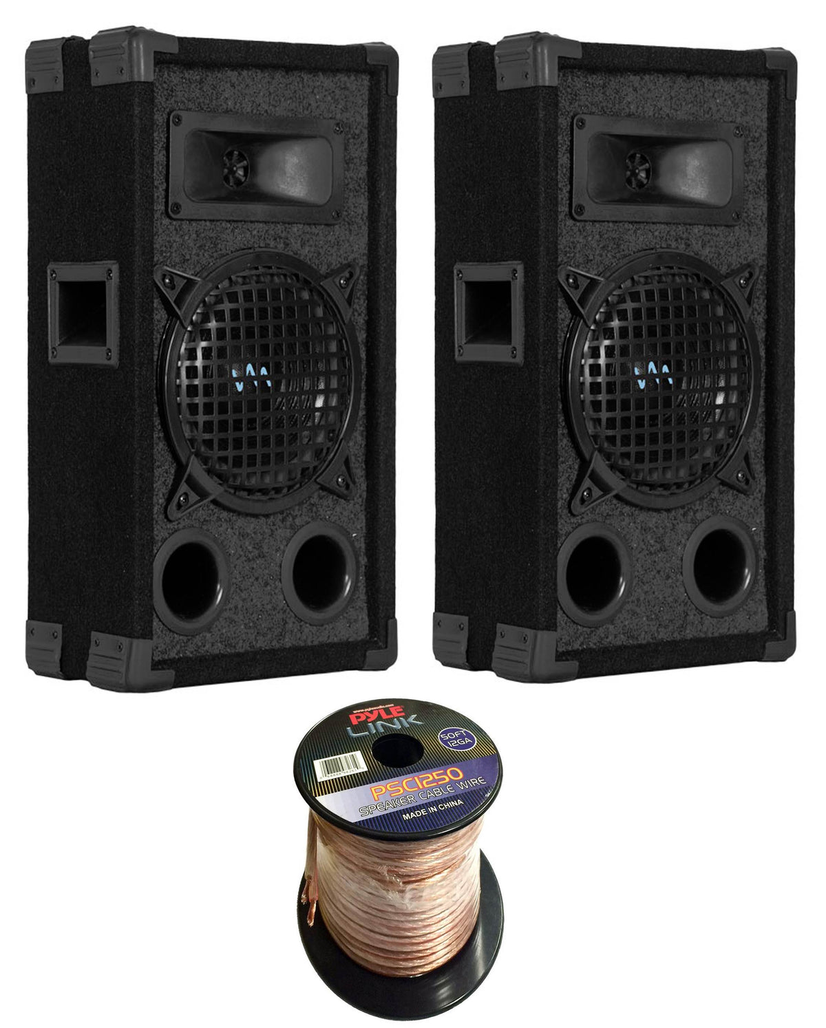 2) VM Audio VAS36P 600 Watt 6" DJ Passive Stage Speakers + 50 Ft Speaker Wire