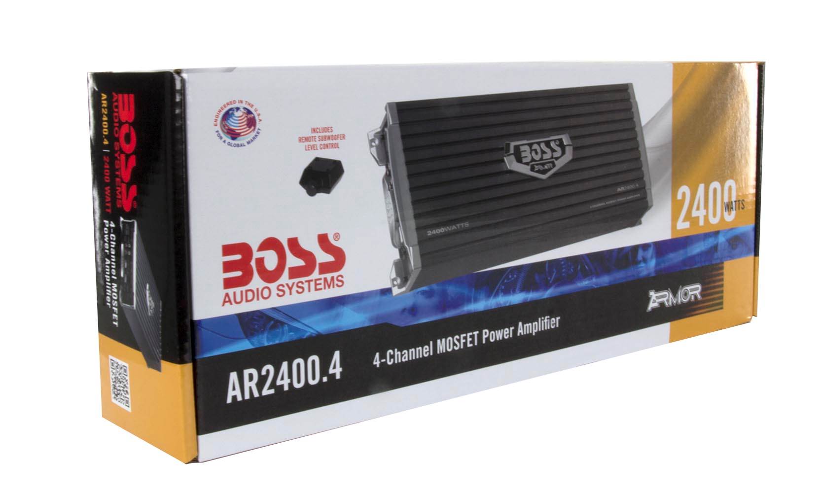 Boss AR2400.4 2400W 4-Ch Car Amp + Remote+ 2.0 Farad Capacitor + 4 Gauge Amp Kit