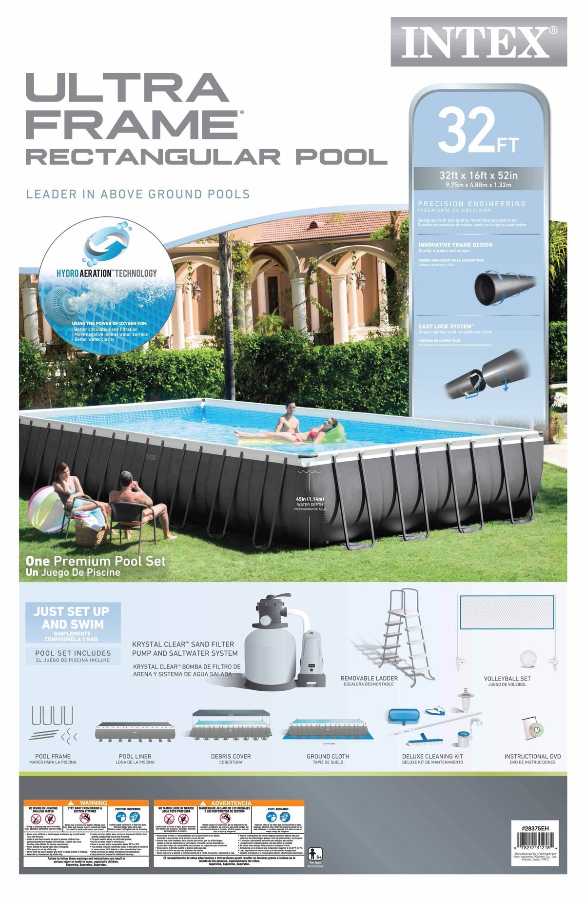 INTEX 32' x 16' x 52" Pool 28375EH + Intex Pool Vacuum 28001E (Open Box)