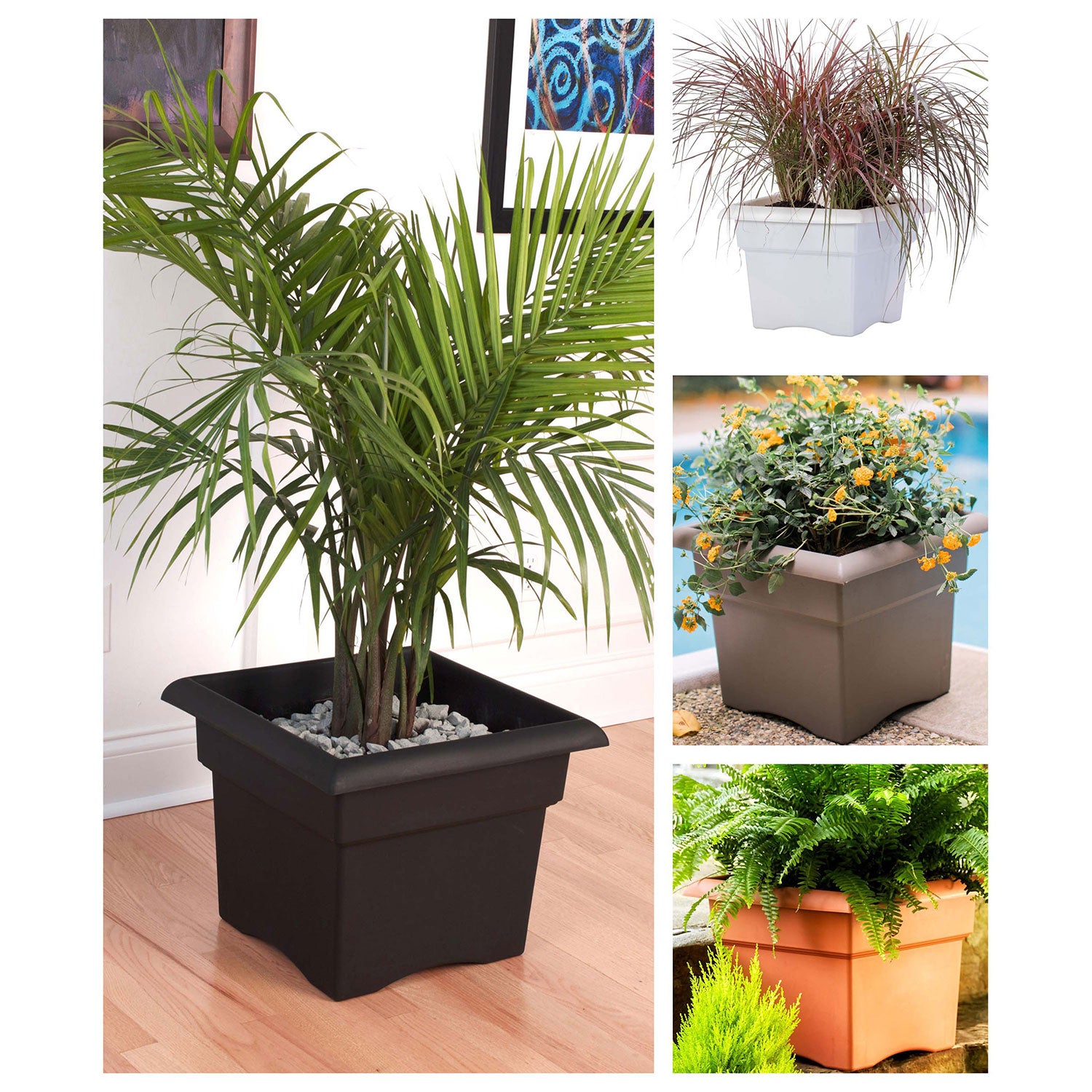 Bloem 14" Veranda Square Polyethylene Patio Deck Box Planter, Black (Open Box)