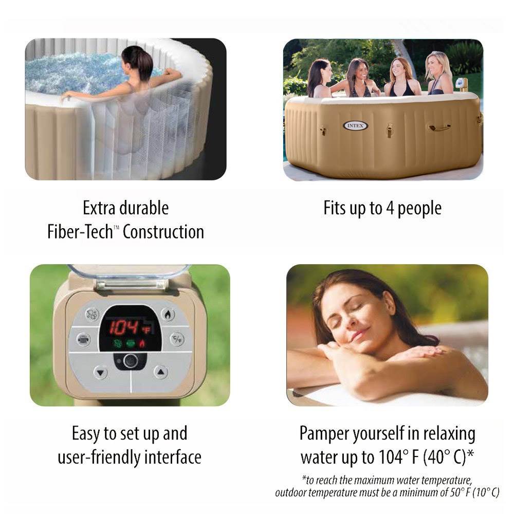 Intex Pure Spa 4-Person Inflatable Portable Octagon Heated Bubble Hot Tub|28413E