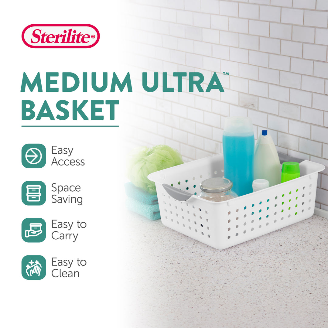 Sterilite Medium Ultra Plastic Storage Organizer Basket with Handles, (12 Pack) - VMInnovations