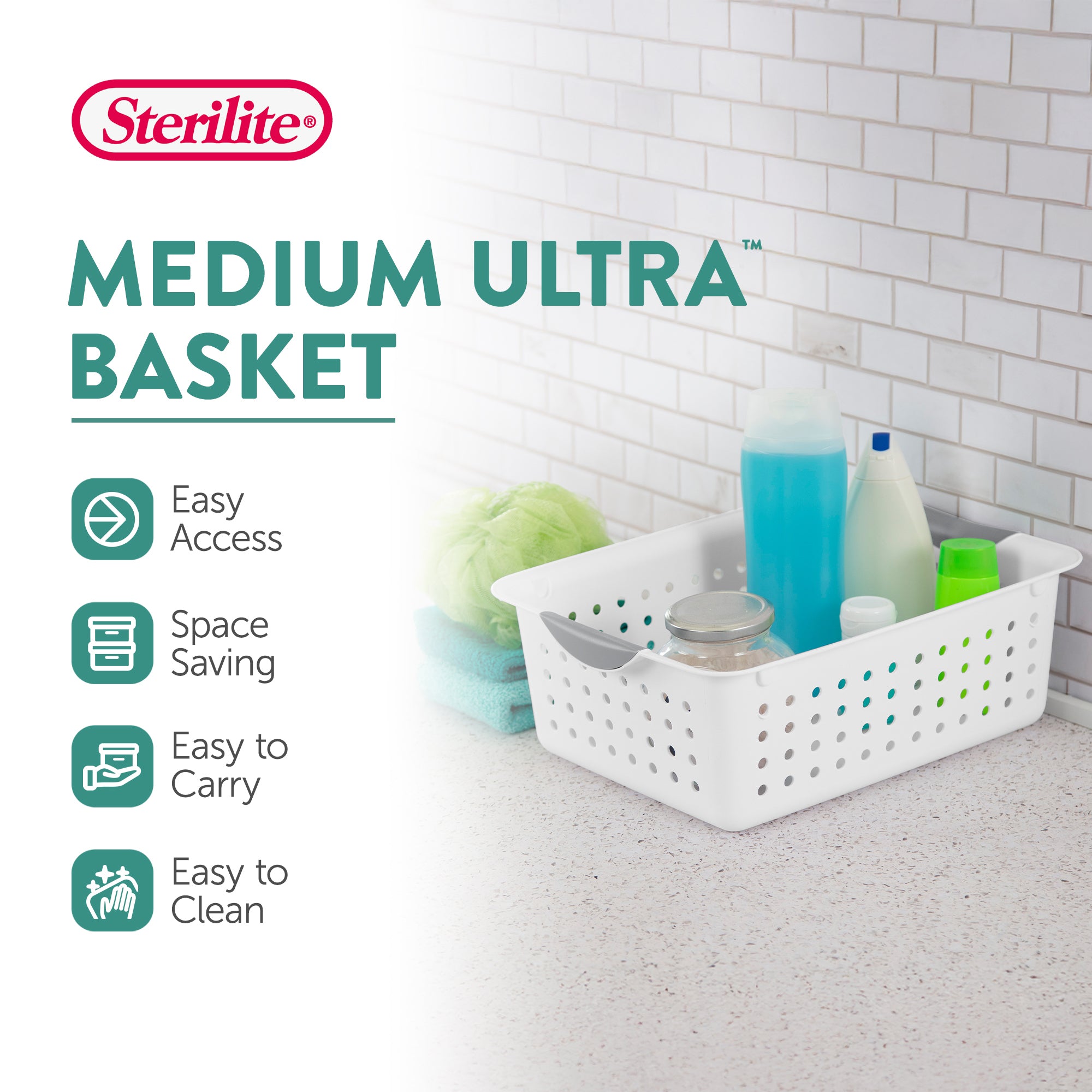 Sterilite Medium Ultra Plastic Storage Organizer Basket with Handles, (12 Pack) - VMInnovations