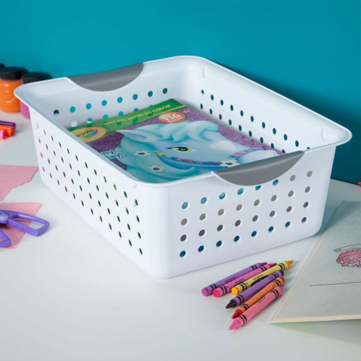 Sterilite Medium Ultra Plastic Storage Organizer Basket with Handles, (12 Pack) - VMInnovations