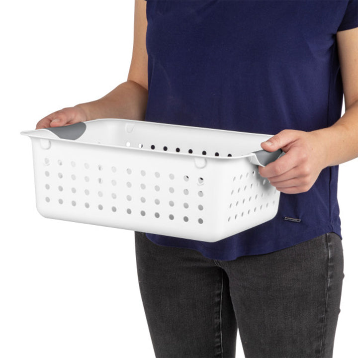 Sterilite Medium Ultra Plastic Storage Organizer Basket with Handles, (12 Pack) - VMInnovations