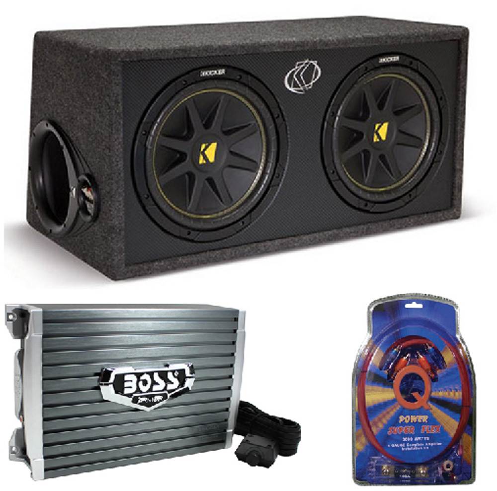 Kicker DC122 Dual 12" 600W Car Subwoofers, Box, 1500W MONO Amp & 4 Gauge Amp Kit