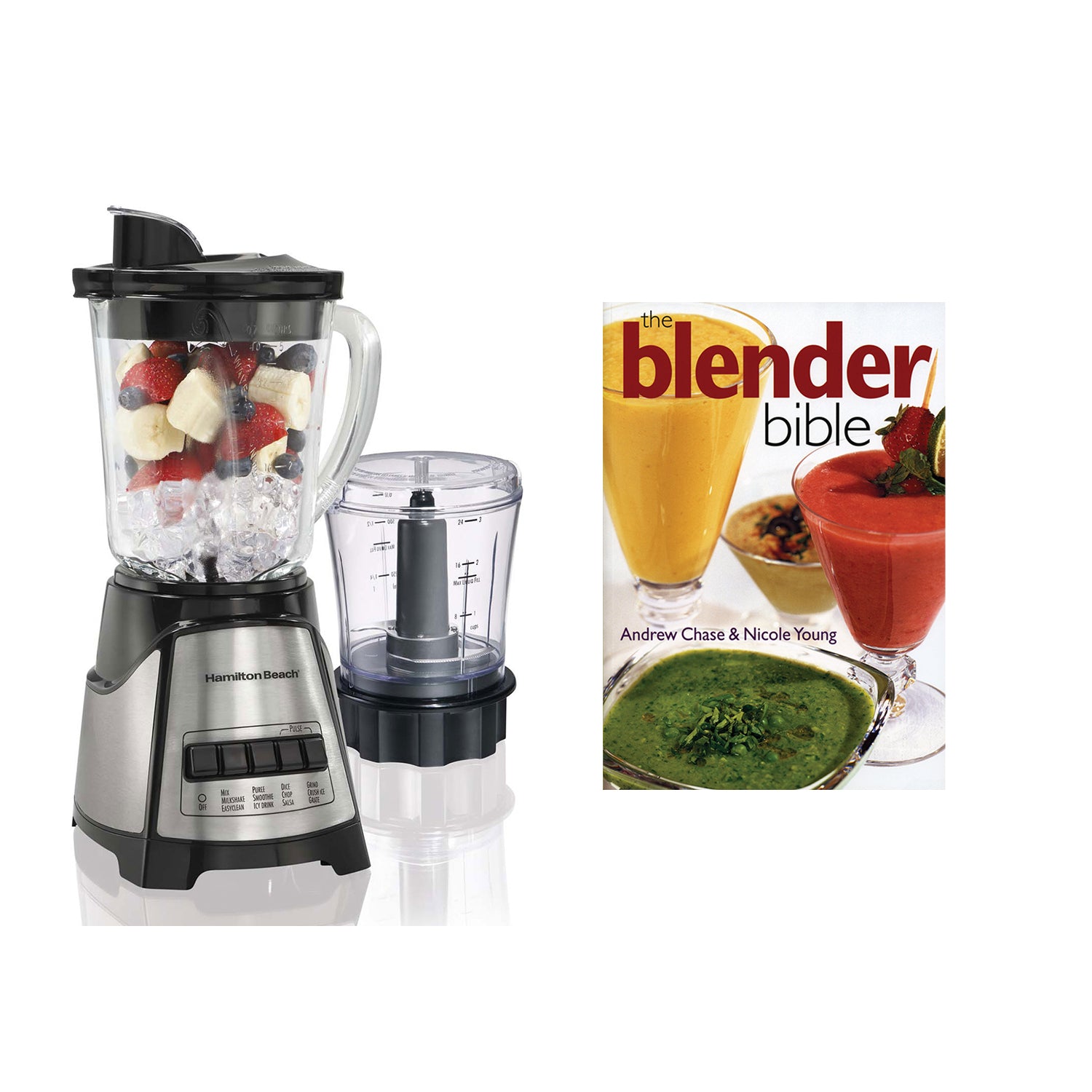 Hamilton Beach 2-In-1 Crusher Blender Chopper with The Blender Bible Cookbook