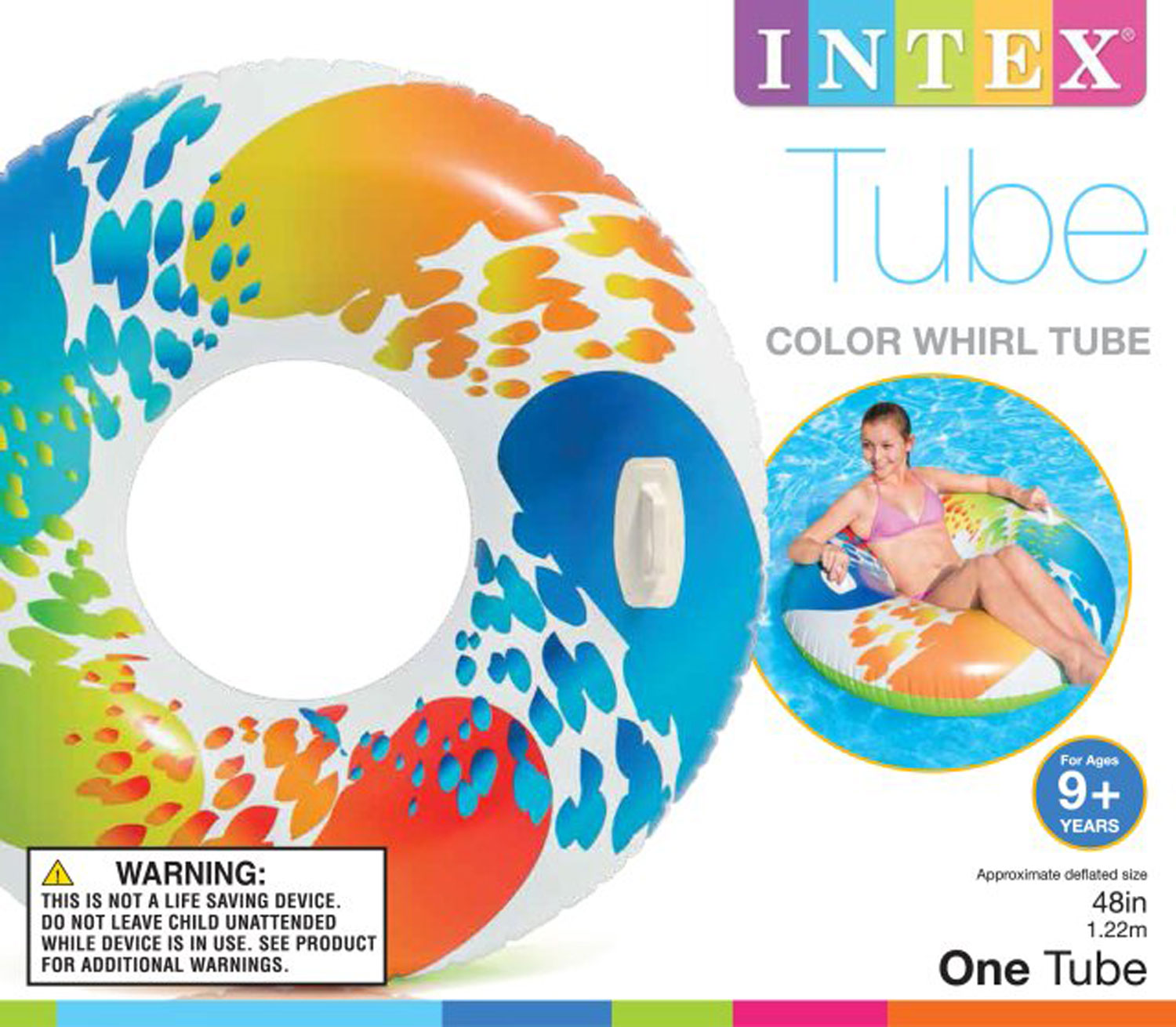 Intex Inflatable 47" Color Whirl Tube Swimming Pool Raft with Handles (2 Pack) - VMInnovations