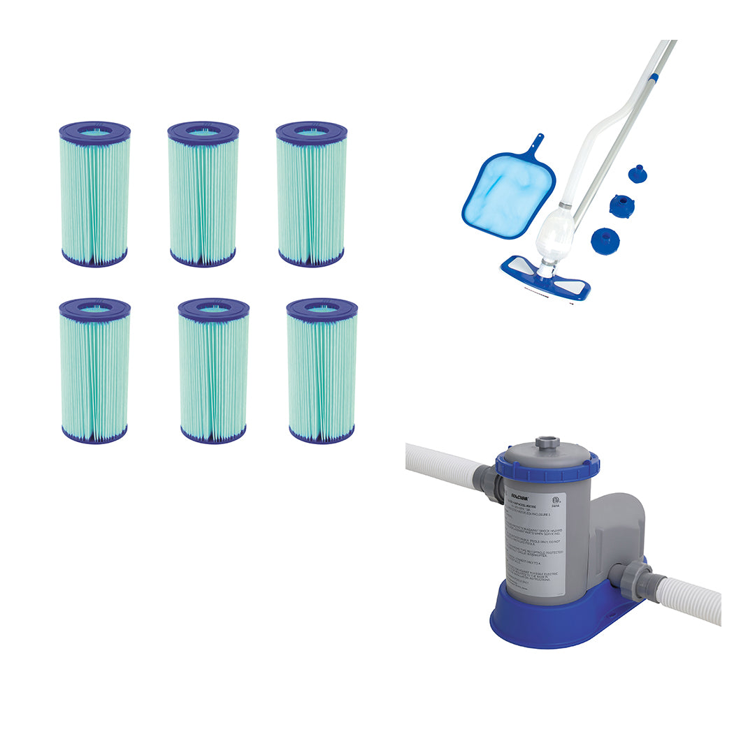 Bestway Above Ground Pool Cleaning Kit w/Pool Filter (6) + 1500 GPH Filter Pump
