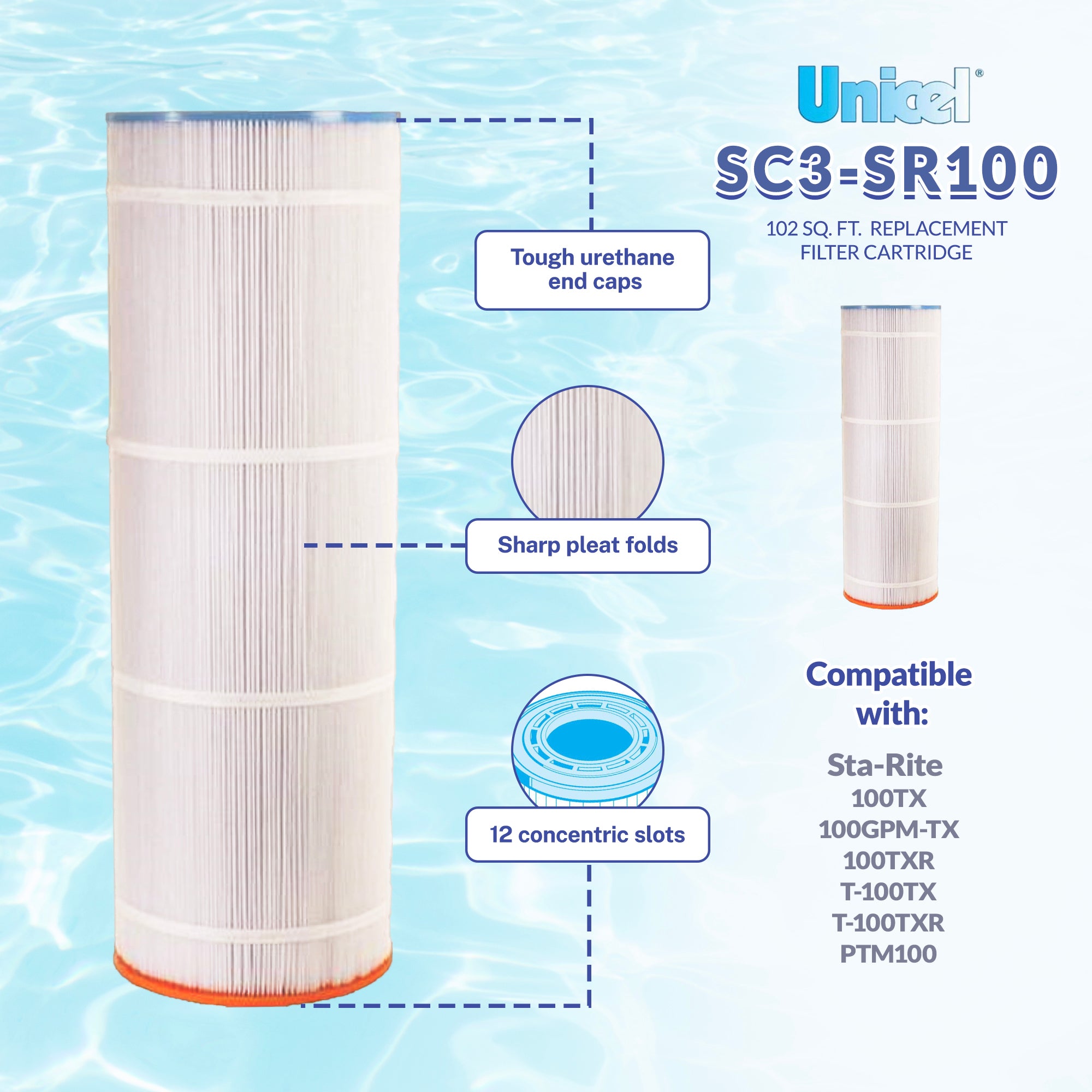 Unicel SC3-SR100 102 Square Foot 3 Oz Media Pool Filter Cartridge (Open Box) - VMInnovations