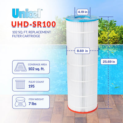 Unicel UHD-SR100 102 Square Foot 4 Oz Media Pool Filter Cartridge, 195 Pleats