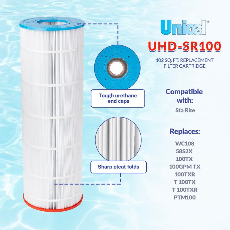 Unicel UHD-SR100 102 Square Foot 4 Oz Media Pool Filter Cartridge, 195 Pleats