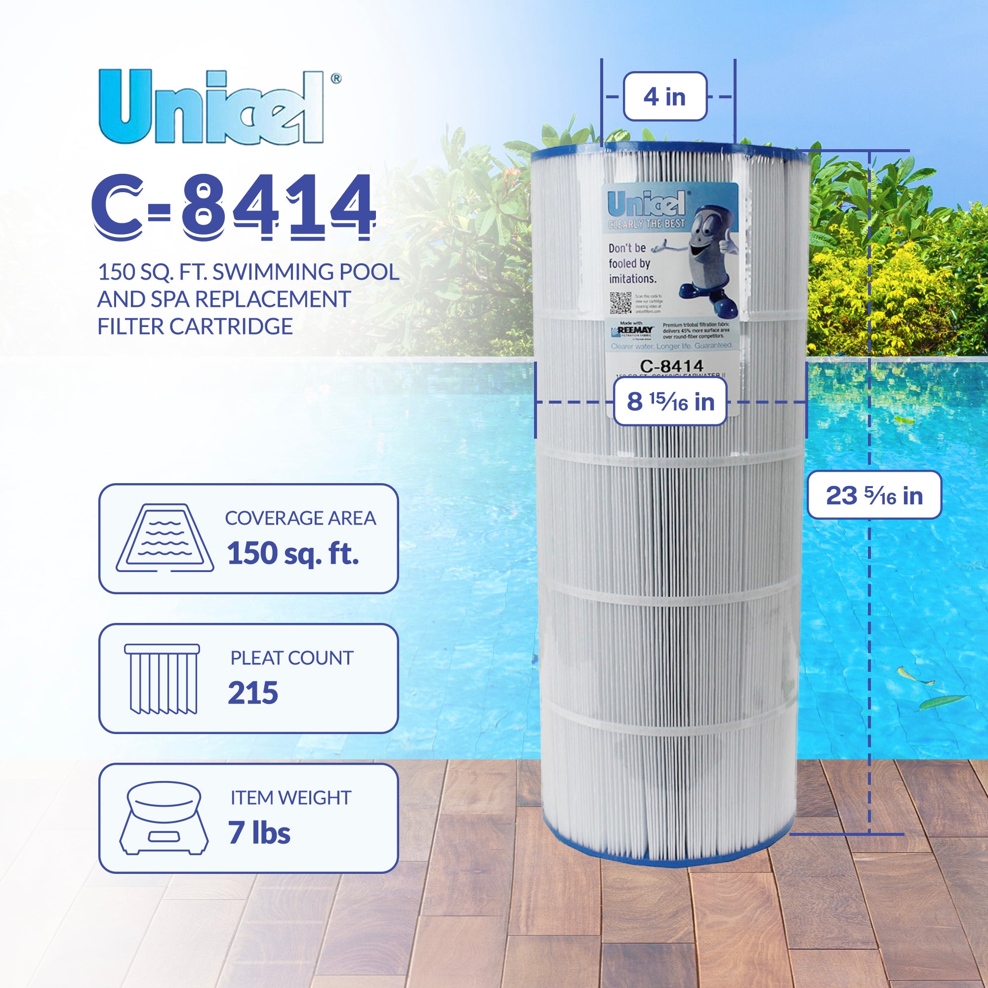 Unicel C-8414 150 Sq. Ft. Swimming Pool and Spa Replacement Filter Cartridge - VMInnovations