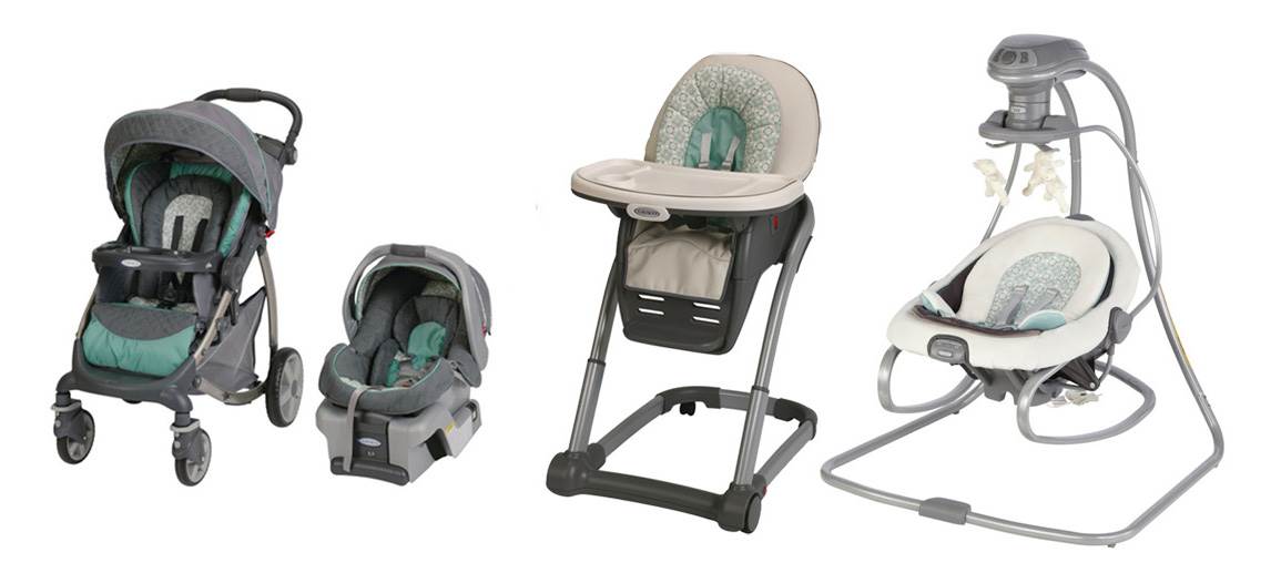 Graco Stylus Baby Stroller, SnugRide 30 Car Seat, High Chair & Swing - Winslet