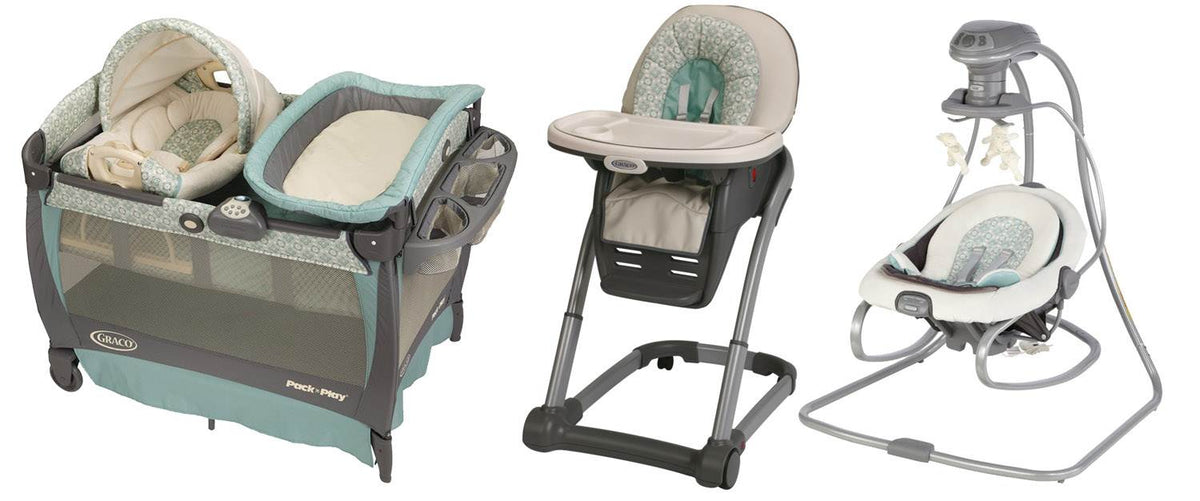 Graco Pack 'n Play Playard, DuetSoothe LX Rocker Swing, & Highchair - Winslet