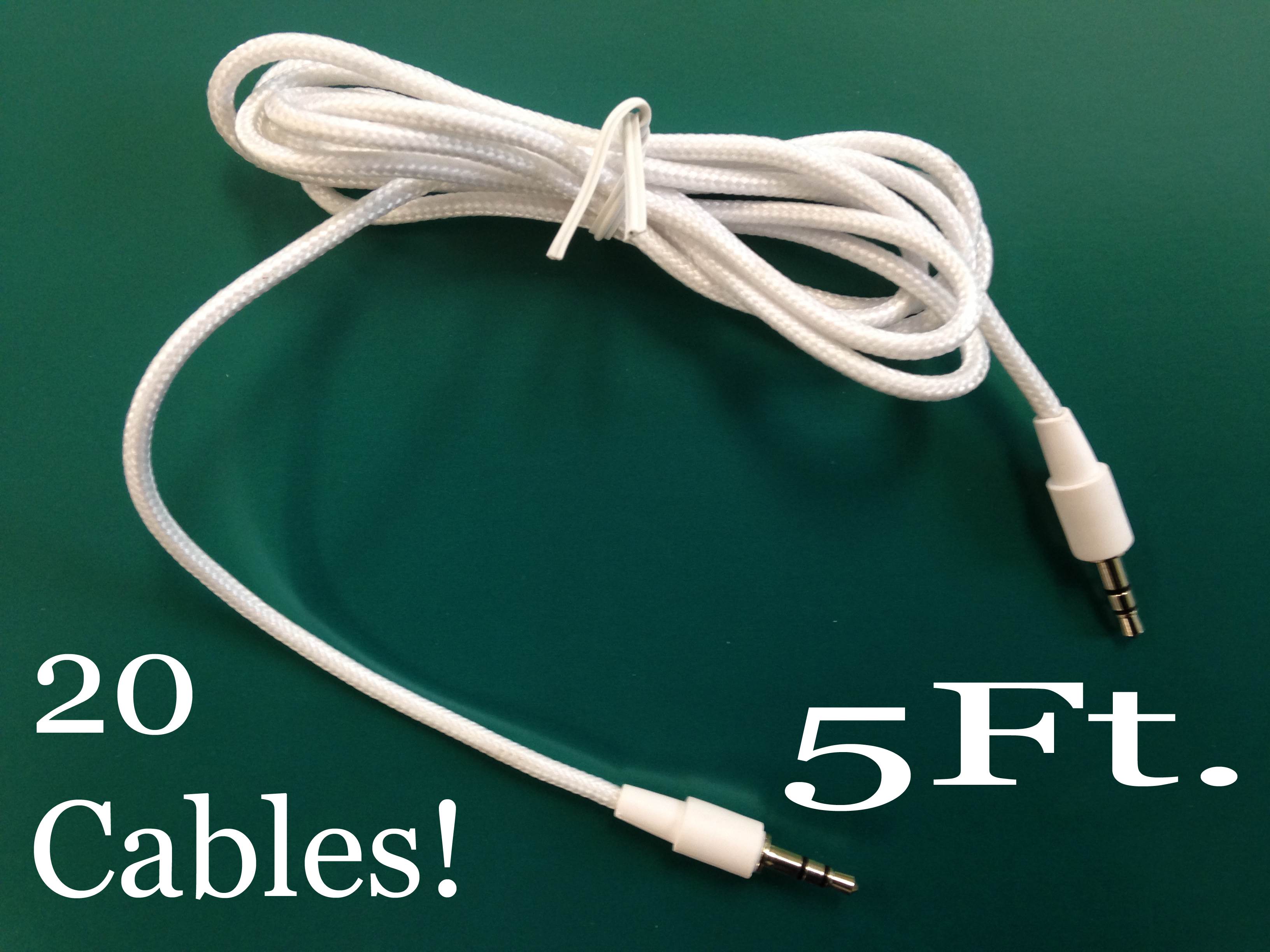 20) 3.5mm Male Aux Sound Stereo Cords 5 Feet MP3 Tablet Smartphone Car Cables WT