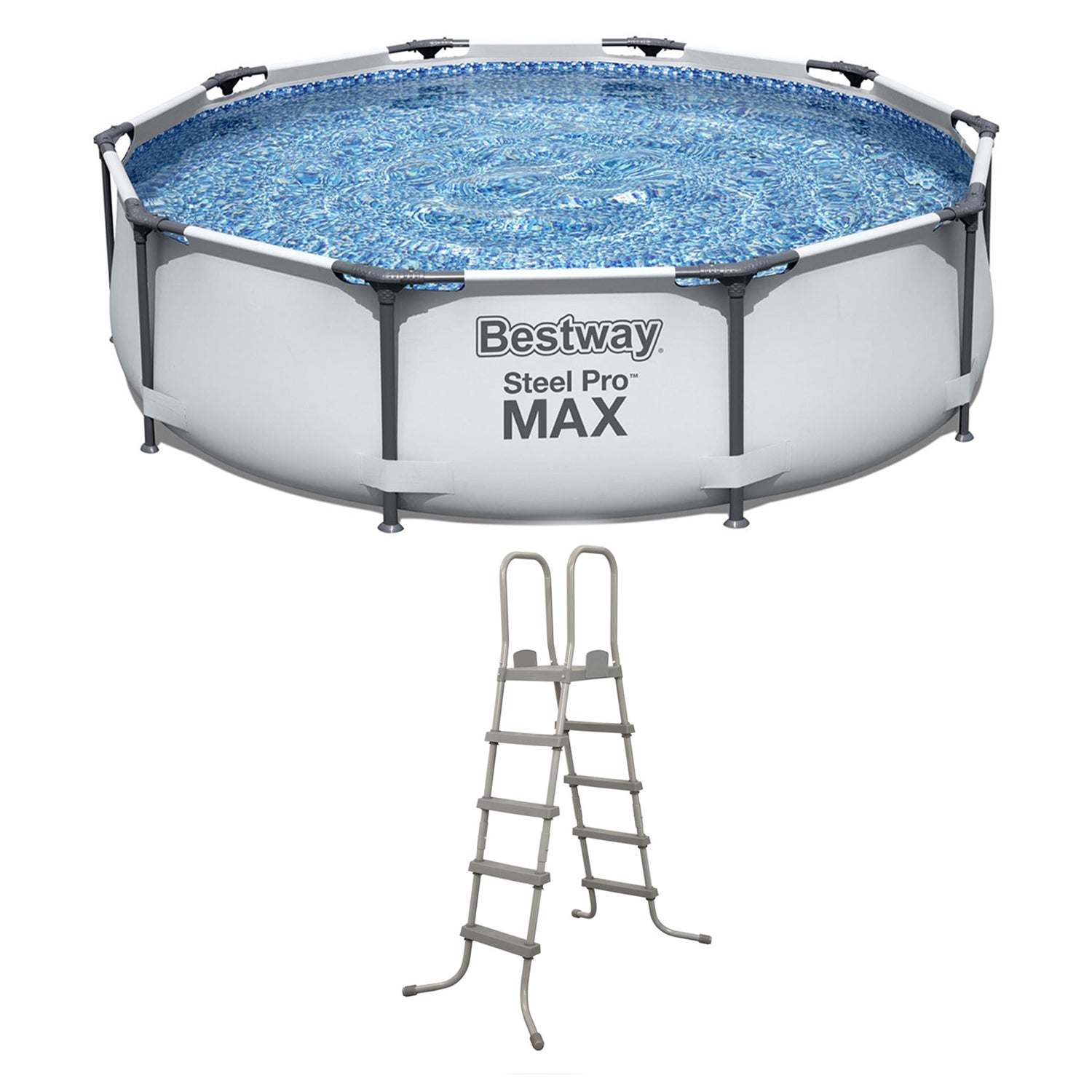 Bestway 52" Steel Pool Ladder & Bestway 10' Steel Frame Round Swimming Pool - VMInnovations