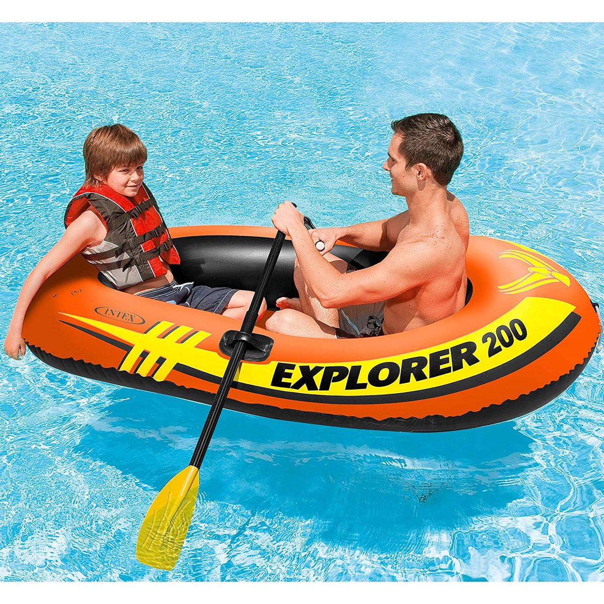 Explorer Inflatable PVC Boat Raft Bundled w/ Inflatable 2 Person Pool Tube Float