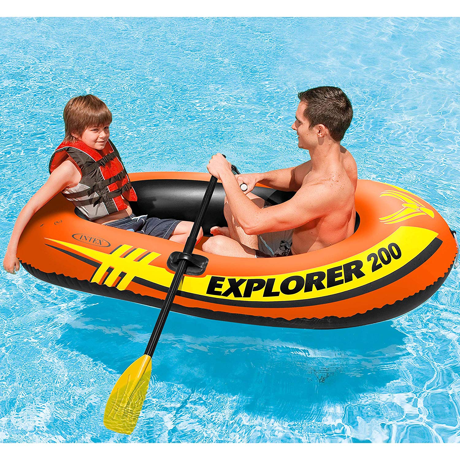 Explorer Inflatable PVC Boat Raft Bundled w/ Inflatable 2 Person Pool Tube Float