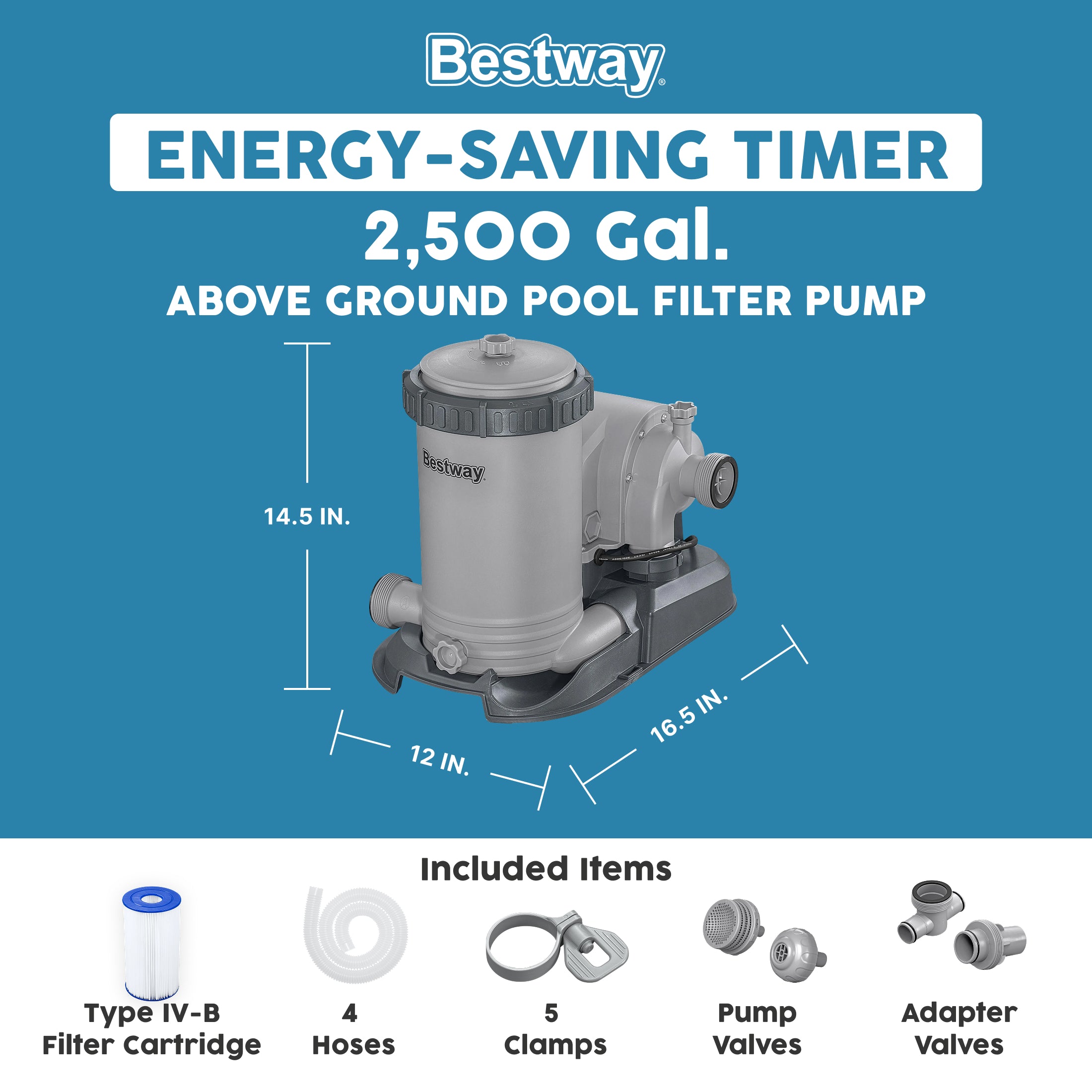 Bestway 2,500 Gallon Filter Pump Set for Above Ground Outdoor Swimming Pools