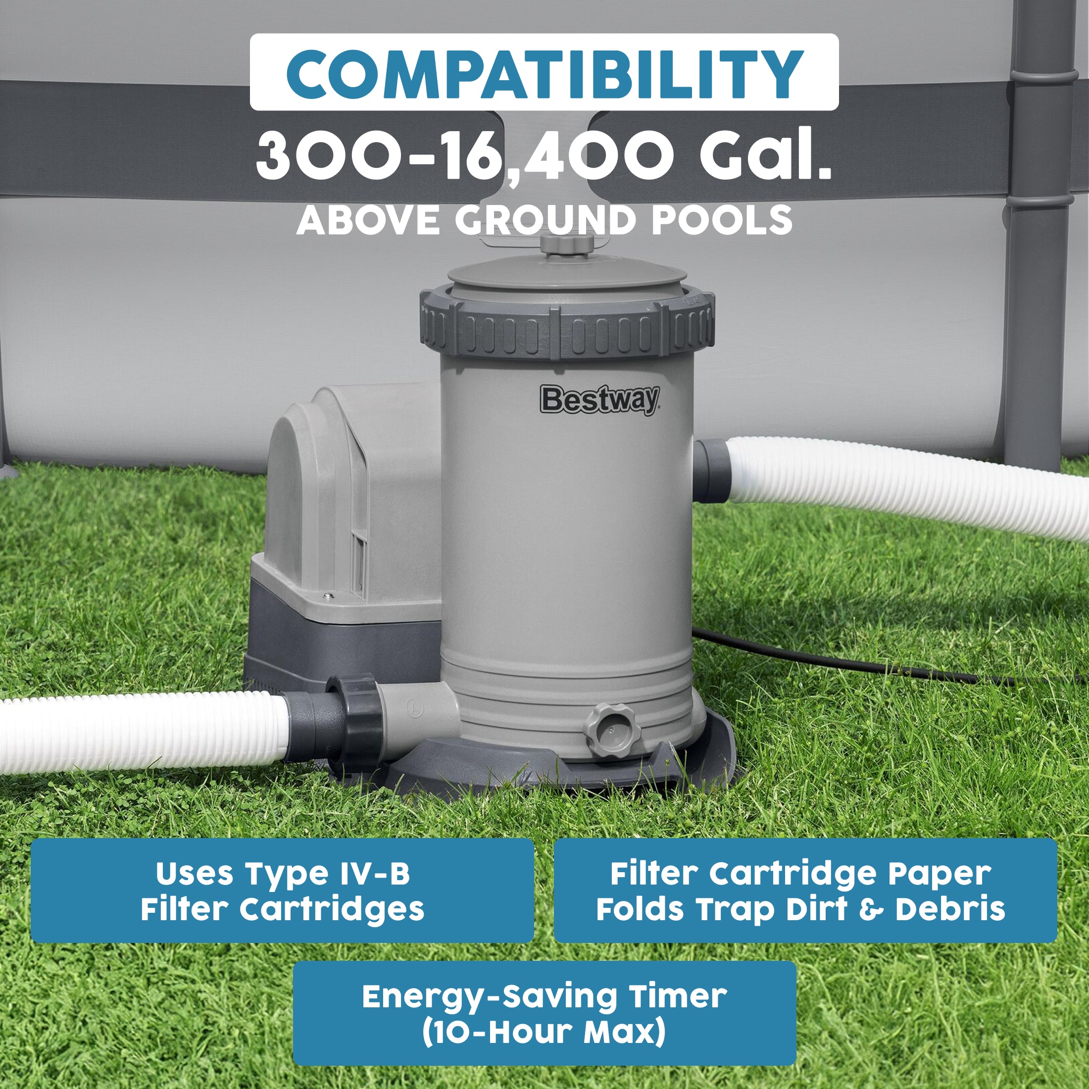 Bestway 2,500 Gallon Filter Pump Set for Above Ground Outdoor Swimming Pools