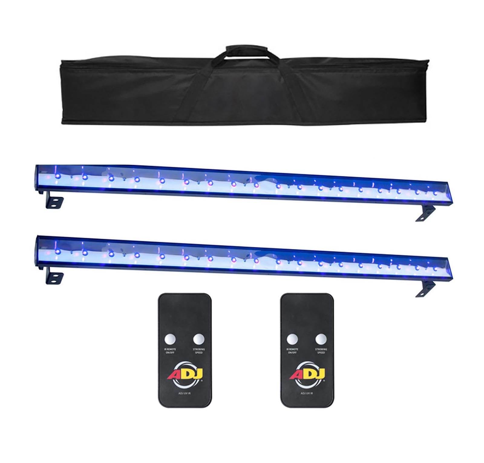 American DJ Eco UV Bar Plus IR LED Black Light Wash Fixtures with Remotes + Bag
