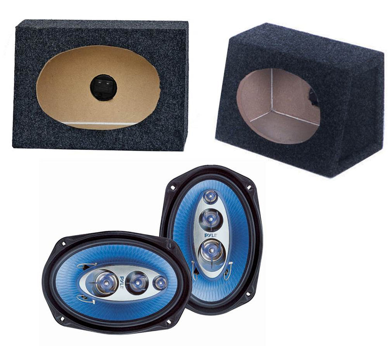 Pyle PL6984 6x9" 400W Car Audio Speakers + 2) 6x9" Speaker Box Enclosures