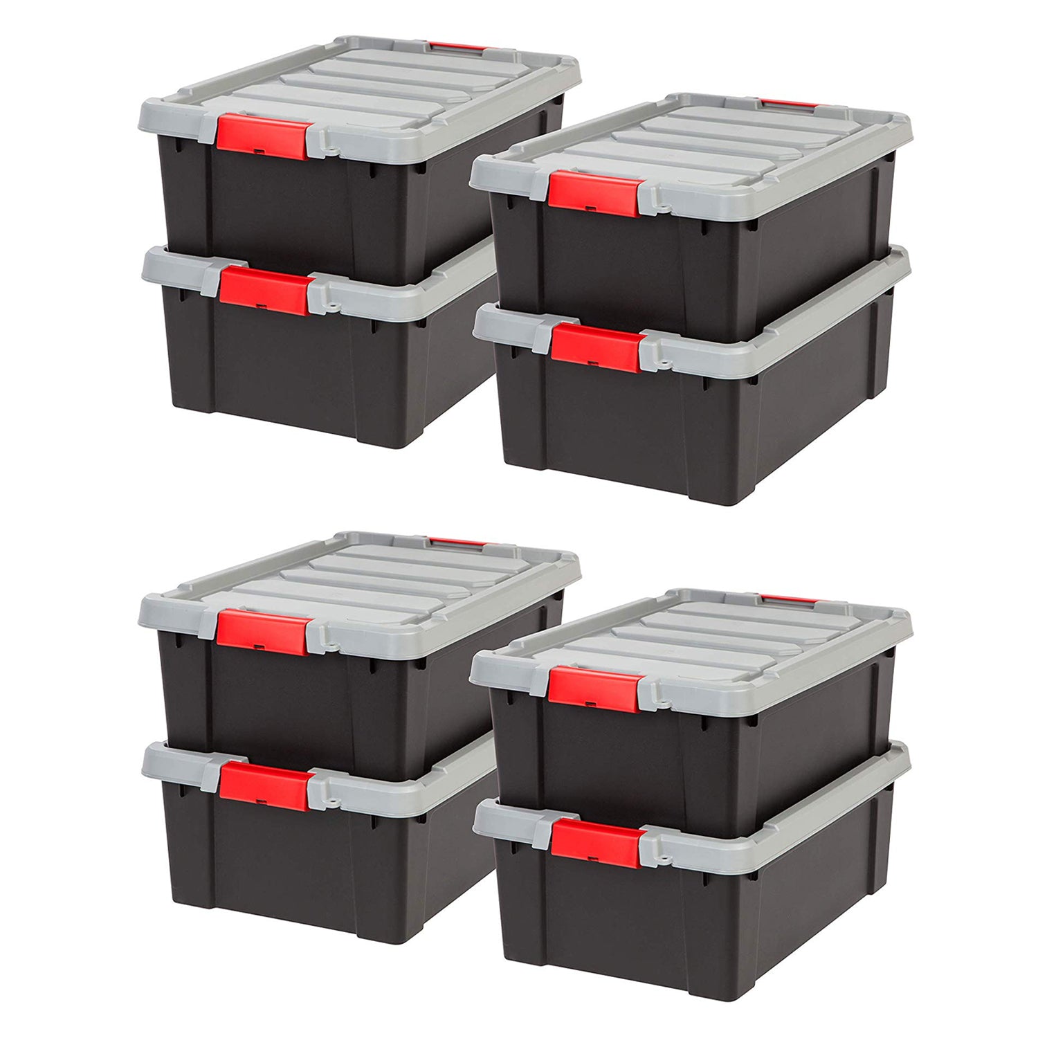 IRIS USA 10 Gallon Hard Plastic Store It All Tote Storage Box, Black (8 Pack)