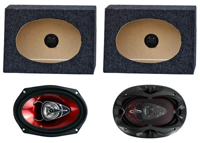 2 Boss CH6920 6"x9" 2-Way 350W Car Speakers and 2 QTW6X9 Angled 6x9" Speaker Box