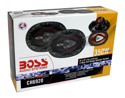 2 Boss CH6920 6"x9" 2-Way 350W Car Speakers and 2 QTW6X9 Angled 6x9" Speaker Box