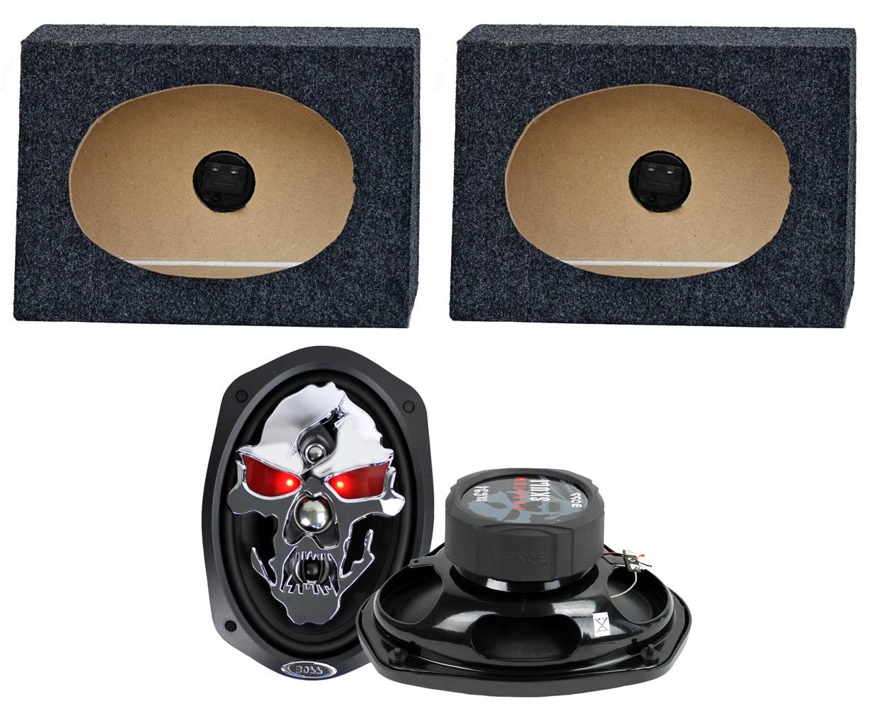 2) Boss SK694 6x9" 700W 4 Way Car Speakers + 2) QTW6X9 Angled 6x9" Speaker Box