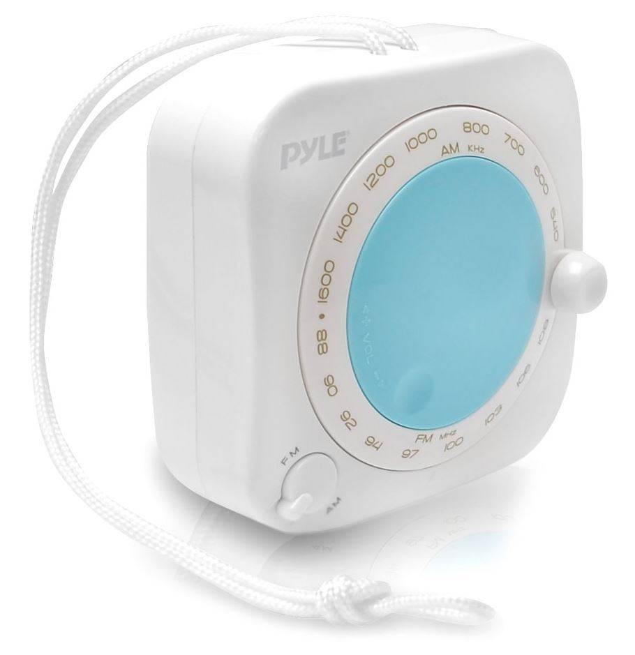 Pyle PSR7 Mini Shower AM/FM Radio Waterproof Speaker Portable Alarm Music White