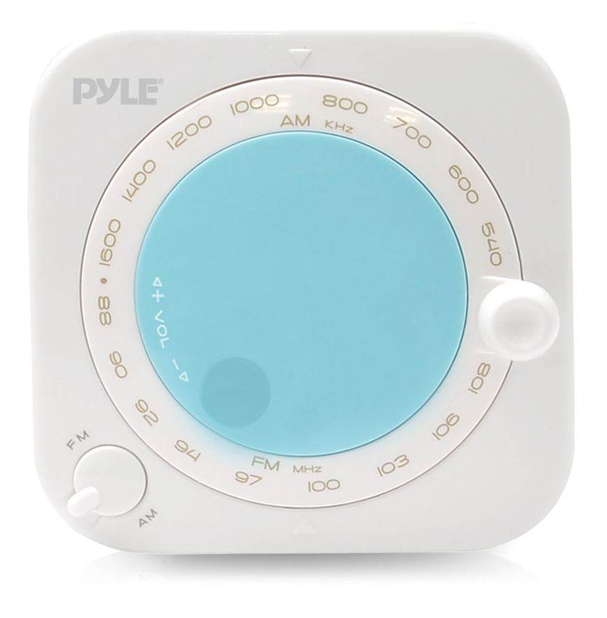 Pyle PSR7 Mini Shower AM/FM Radio Waterproof Speaker Portable Alarm Music White