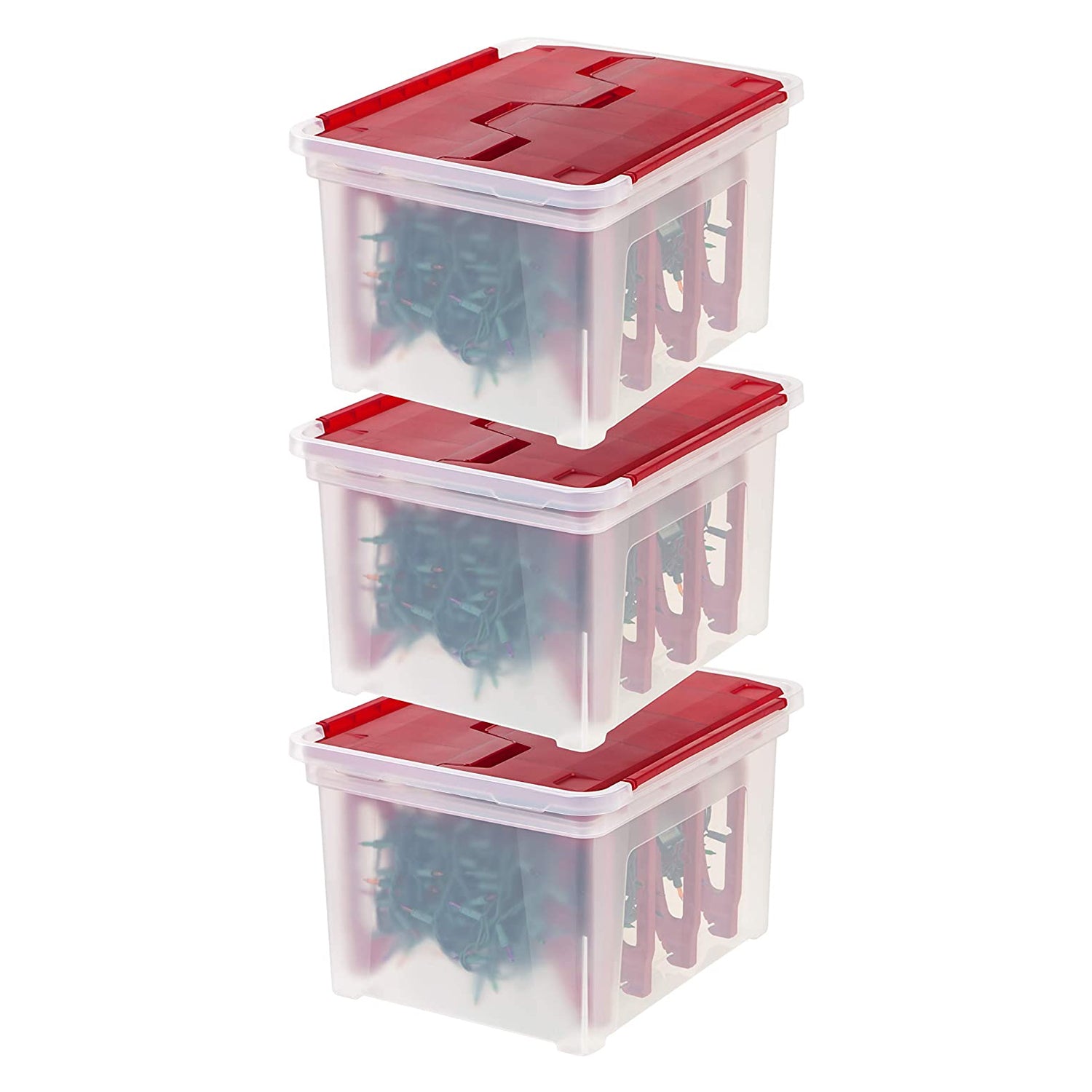 IRIS USA Holiday Wing Lid Utility Storage Tote w/ 4 Light Wraps, Clear (3 Pack)
