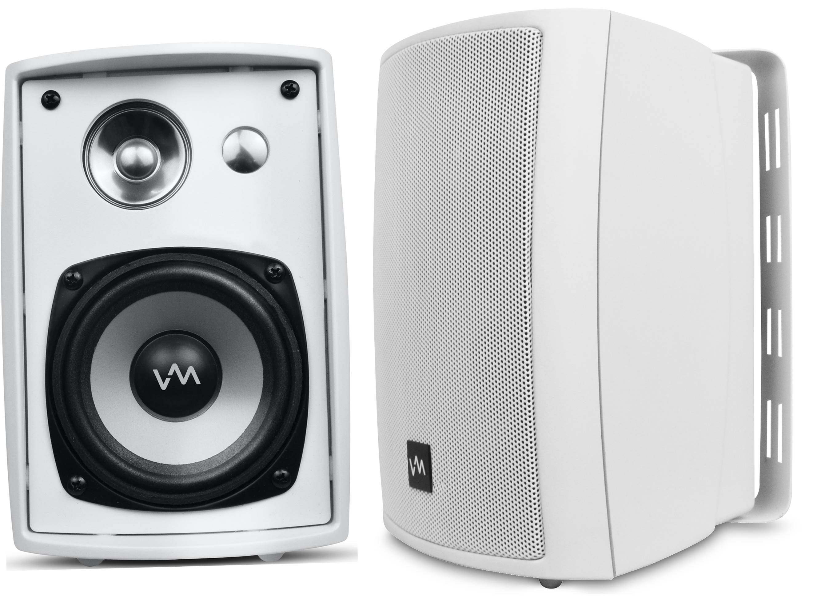 VM Audio SR-WOD4 White Pair Waterproof Indoor/Outdoor Speakers + 100 Ft. Wiring