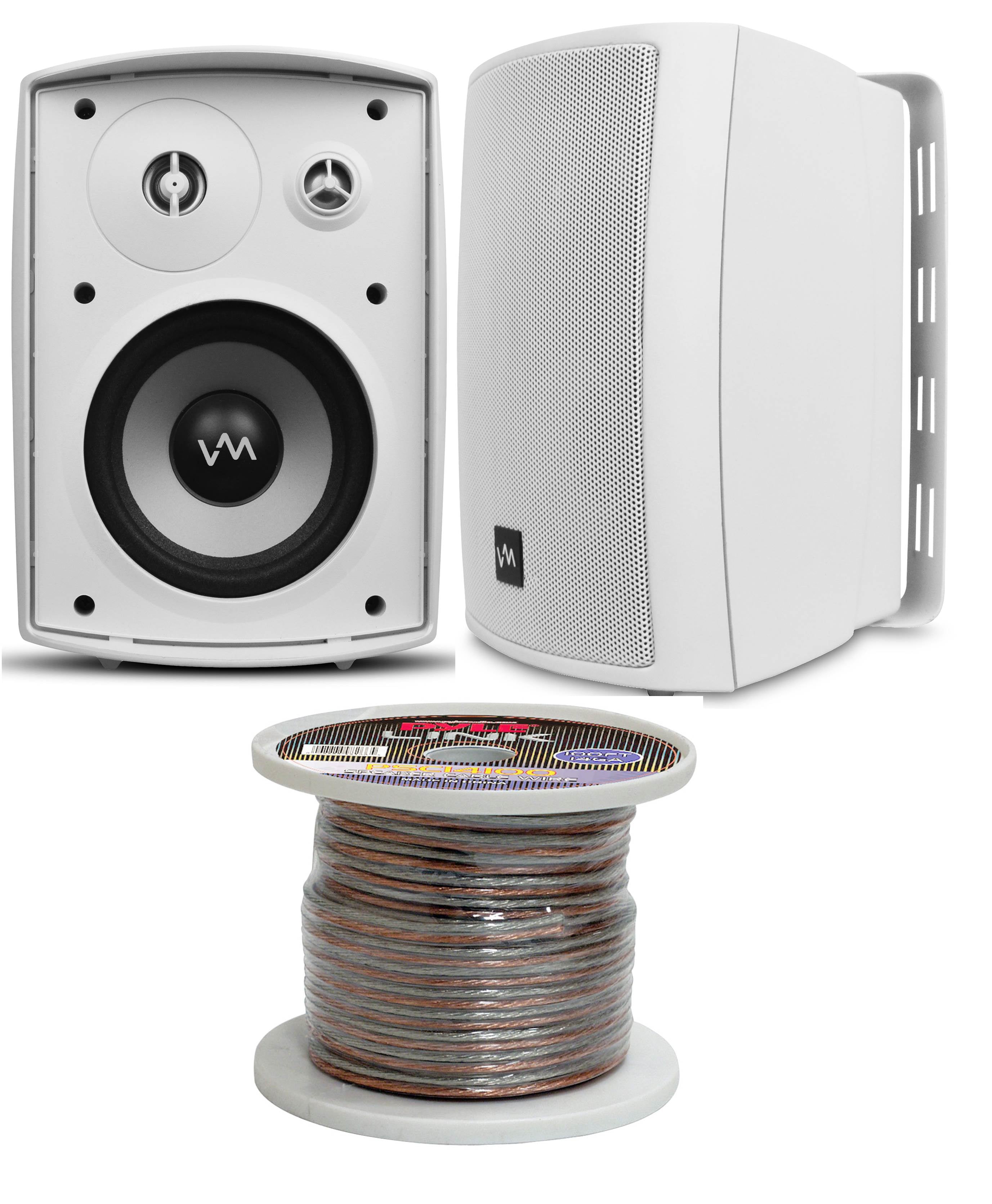 VM Audio SR-WOD5 White Pair Waterproof Indoor/Outdoor Patio Speakers + Wiring